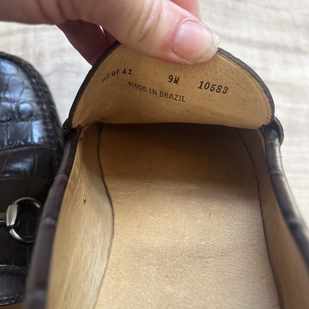 Peter Millar Dark Brown Crocodile Embossed Leather Loafer Men 9M Dress Shoes - Picture 16 of 16